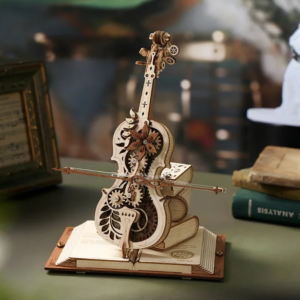 Robotime ROKR 3D Wooden Puzzle Magic Cello Mechanical Music Box Moveable Stem Funny Creative Toys for Child Girls AMK63