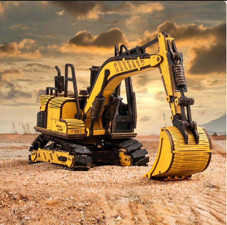 Robotime Rokr Excavator Engineering Vehicle 3D Wooden Puzzle For Kids Adults Building Blocks Set Improve Hands-on Skills TG508K