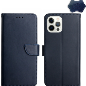 For iPhone 15 Pro HT02 Genuine Leather Anti-fingerprint Left/Right Opening Phone Leather Case (Blue)