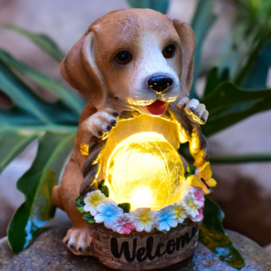 solar statue ornaments cute puppy animals outdoor garden lights