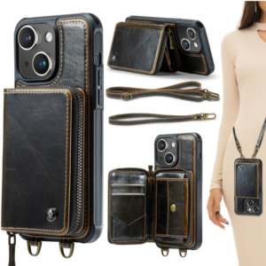 Suitable for iPhone 15 zipper wallet phone case with long and short lanyards