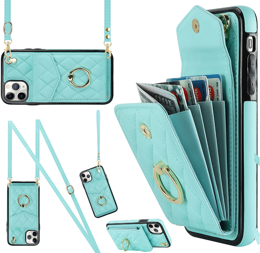 For iPhone 11 Pro Crossbody Small Fragrance Organizer Card Case (Mint Green)