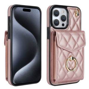 For iPhone 15 Pro Crossbody Small Fragrance Organizer Card Case (Rose Gold)