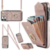 For iPhone 11 Pro Max Crossbody Small Fragrance Organ Card Case (Rose Gold)