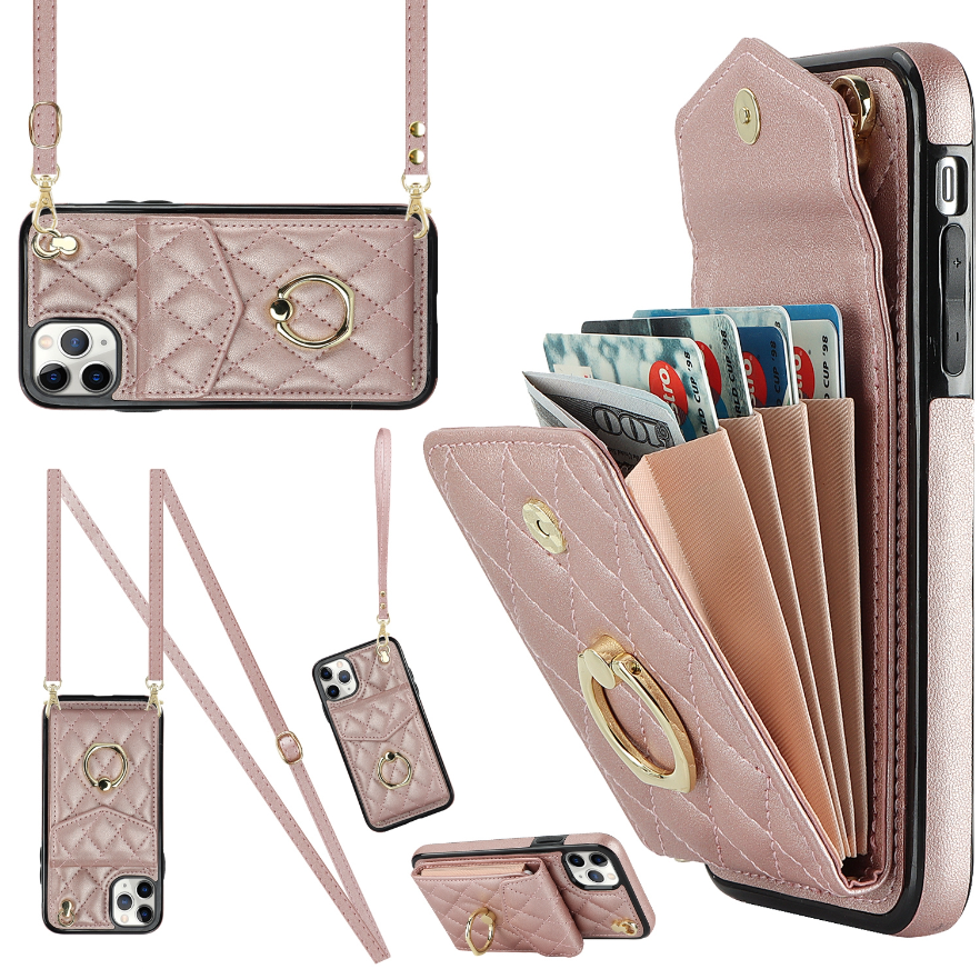 For iPhone 11 Pro Max Crossbody Small Fragrance Organ Card Case (Rose Gold)