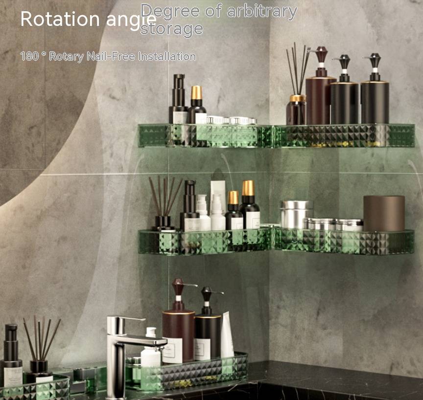 Light luxury bathroom toilet cosmetic rotating shelf no hole wall-mounted drain corner Shelf