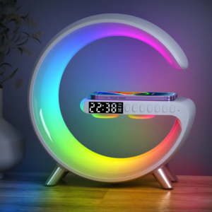 Luxury 5 in1 Multiple Using Device APP Control Smart Light 15W Fast Wireless Charger with Clock Time And Wireless Speaker-TypeC
