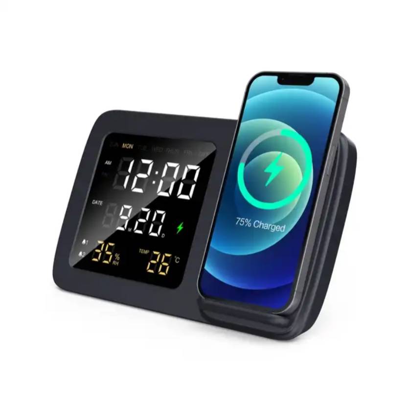 MIABOO Wholesale Factory Price Multi-function Wireless Charger Wireless Charging Phone Stand with Humidity/Temperature/Calendar
