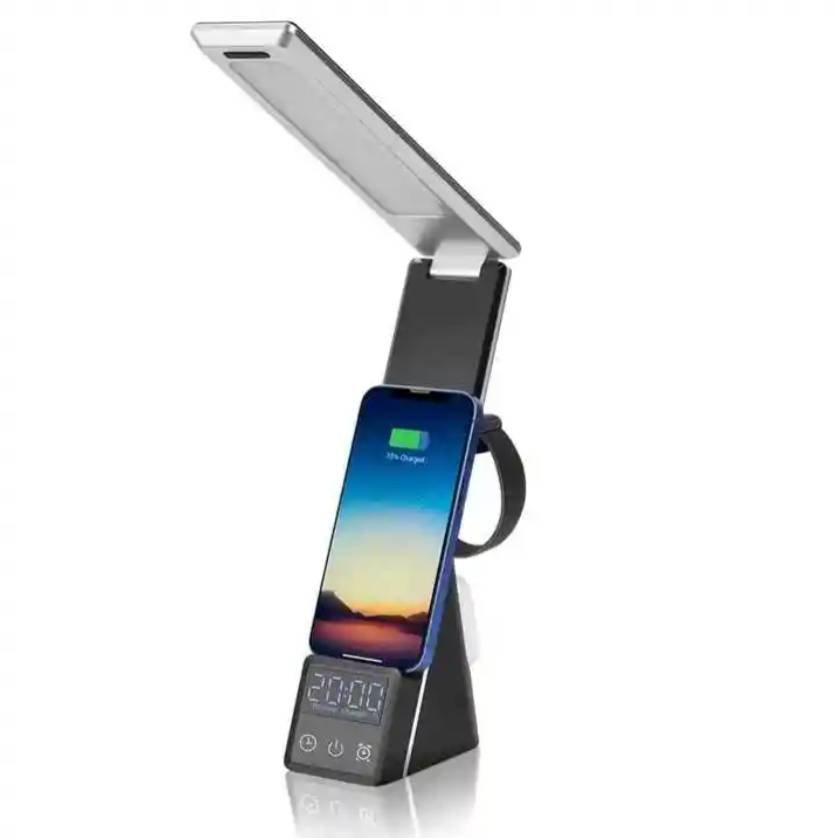 LED Desk Light 3 in 1 Table Lamp with Wireless Charger Wireless Charging Stand Dimmable with Clock Alarm