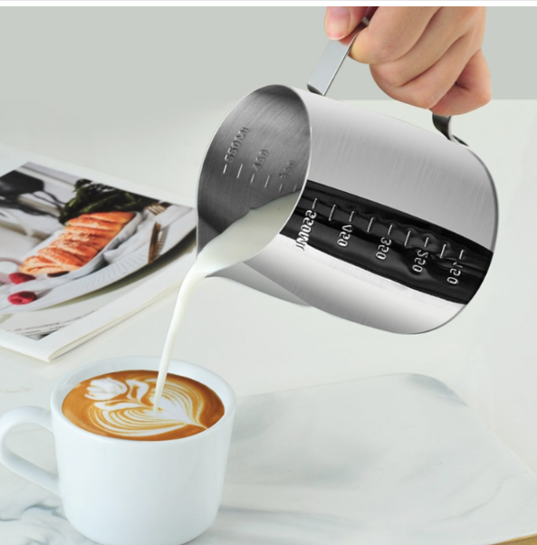 1000ml 304 stainless steel pointed mouth latte art cup with graduated measuring cup milk foam cup coffee maker