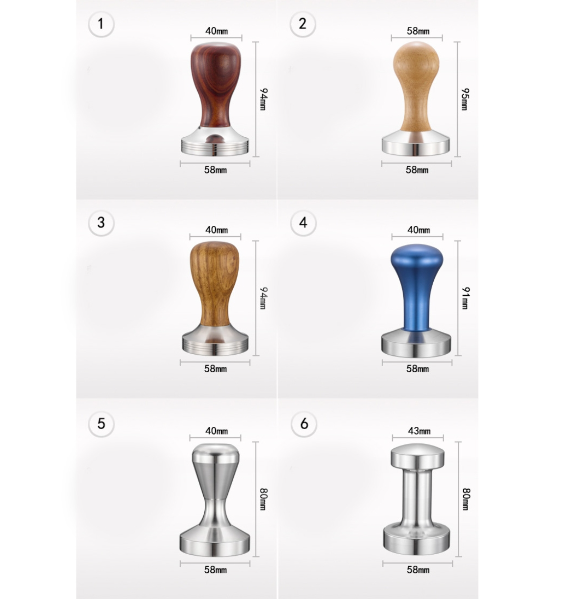 Stainless steel solid wood handle integrated coffee tamper, specification: 58mm, color: stainless steel detachable handle