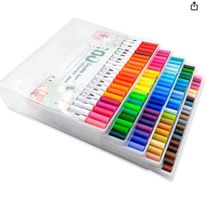 Domary Conjunto de marcadores de 100 cores Canetas coloridas de ponta dupla Marcadores de arte para crianças Adultos colorir Desenho Ilustrações Artis