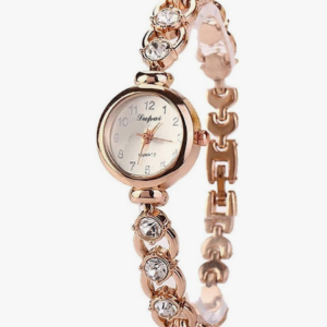 Relógio Feminino Dourado Quartz Pulseira Com Pedras E Strass