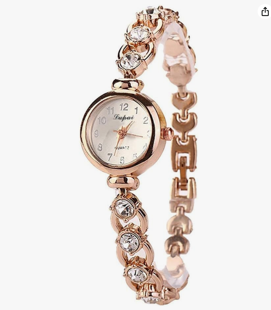 Relógio Feminino Dourado Quartz Pulseira Com Pedras E Strass