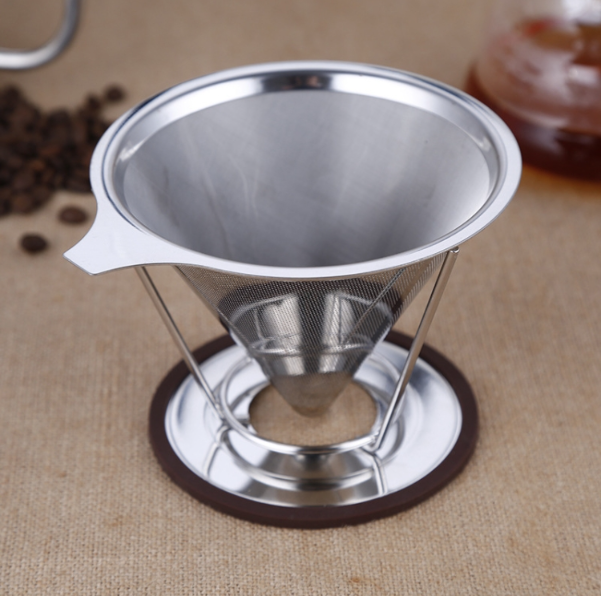 Stainless steel filter, conical filter cylinder, tea set, coffee filter-free paper filter cup (silver)