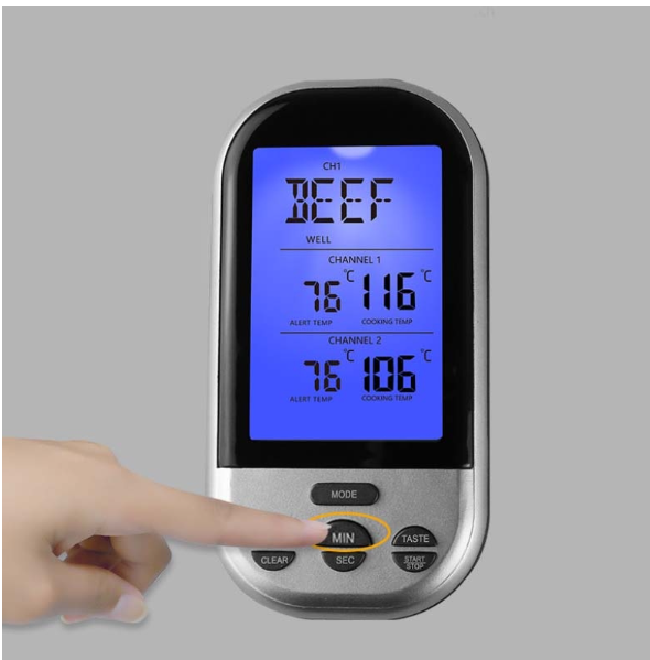 LCD digital food thermometer with dual probe sensor timer