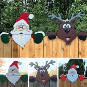 Santa Claus Christmas Fence Peeker Holiday Outdoor Decoration