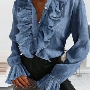 Elegant Plain Ruffled Pressed Pleated Long Flared Sleeve Shirt