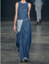 UR Casual Plain Spliced Sleeveless Maxi Denim Dress