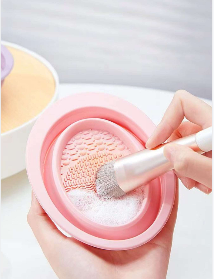 Silicone Collapsible Makeup Brushes Cleaning Bowl Makeup Brush Cleaning Mat Portable Cosmetic Brush Makeup Sponge Cleaner