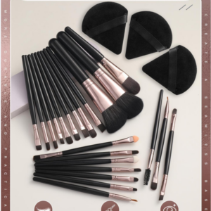 3PCS Makeup Puff+22pcs makeup brush sets Premium Synthetic hair Eyeshadow Blending brush sets cosmetics tools for face and eyes