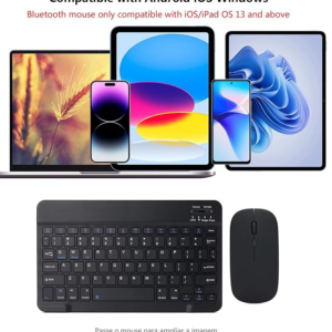 Conjunto de teclado e mouse Bluetooth recarregável ultrafino, portátil, compacto, sem fio, para Android, Windows, tablet, celular, iPhone, iPad Pro, A