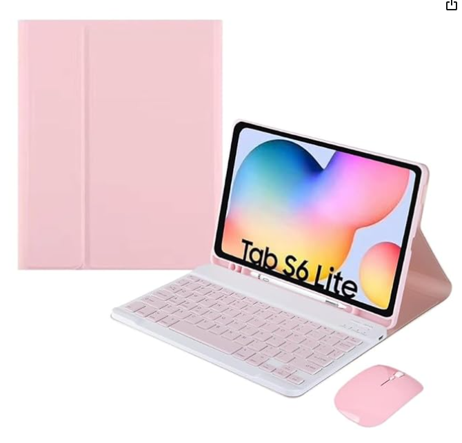 Genérico Capa de Couro Sintético Dupla Proteção com Teclado Bluetooth e Mouse para Galaxy Tab S6 Lite