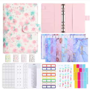 A6 PU leather 6 holes cash budget book small broken flower pattern loose-leaf binder handbook notebook