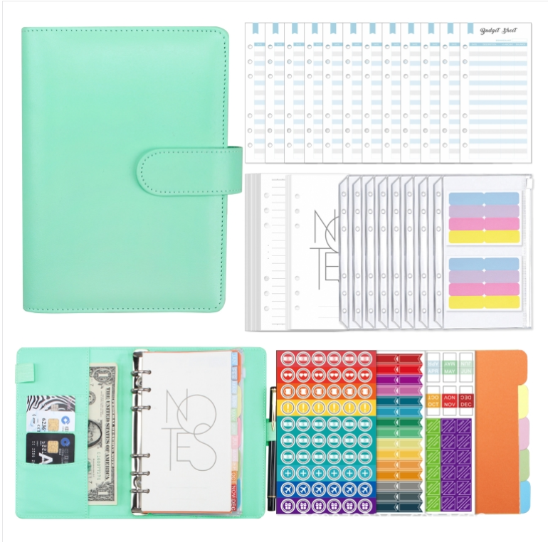 A6 Macaron PU Leather Loose-leaf Notebook Cash Budget Financial Planning Handbook