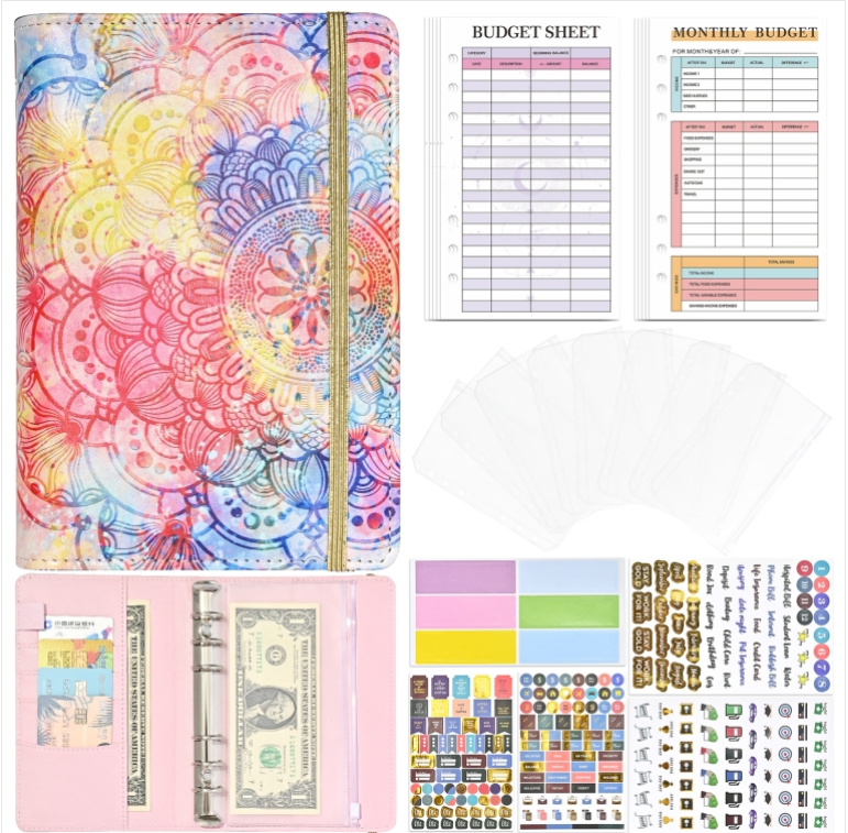 A6 Mandala Loose-leaf Binder Financial Planner Notebook PU Leather Cash Budget Bookkeeper