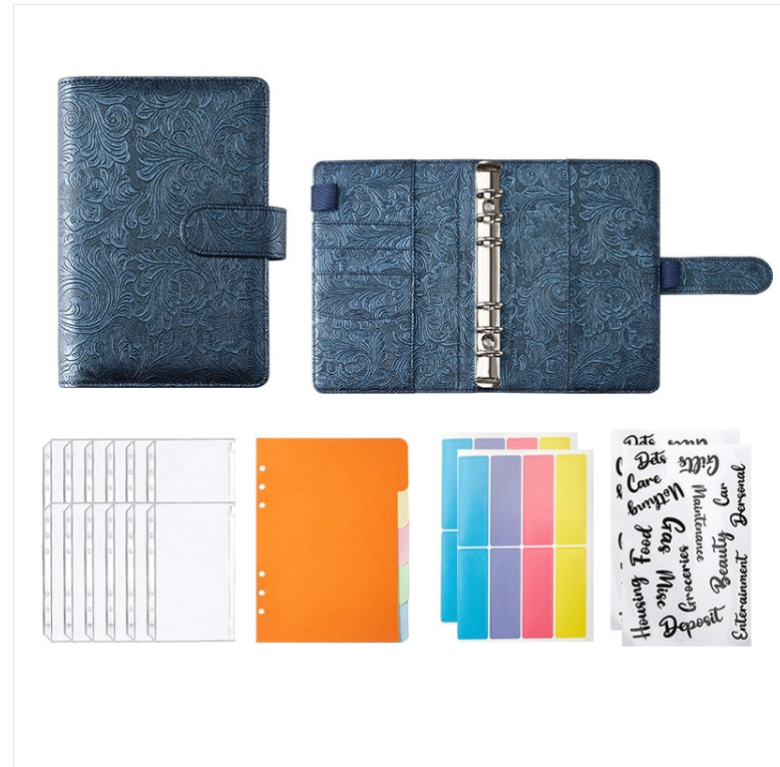 YMX-007 Embossed model leather PU loose-leaf notebook cash budget handbook zipper pocket notebook