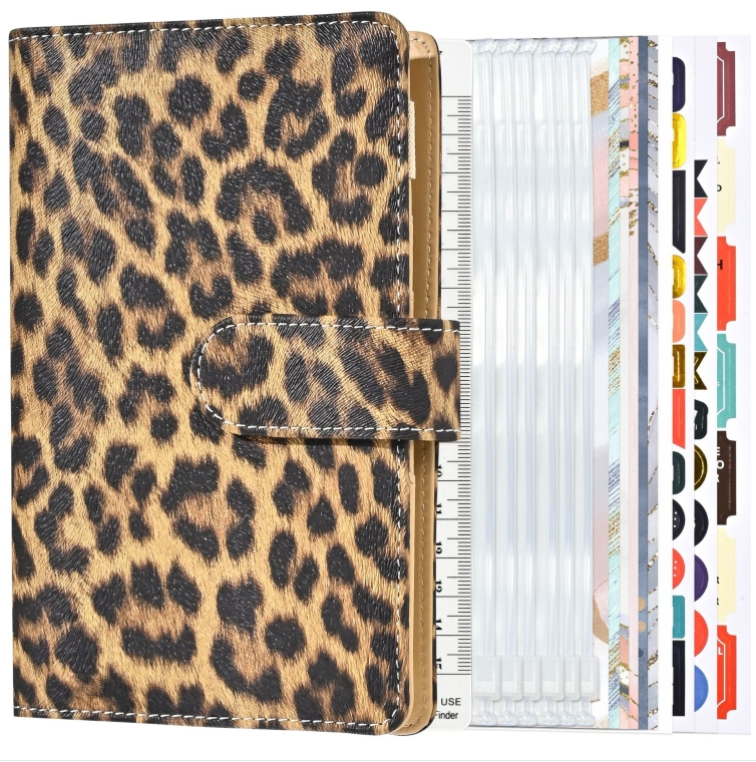 A6 Leopard Print Cash Budget Notebook Handbook Loose-leaf Financial Organizer