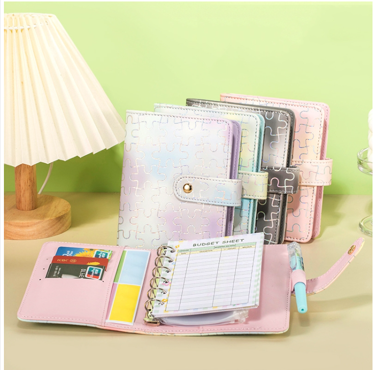 A7 Jigsaw Pattern Highly Colorful Handbook Carrying Pocket Notebook Loose-leaf Notebook Cash Budget Book