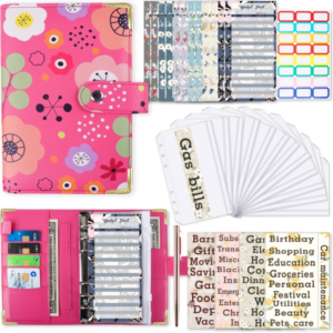 A6 PU Leather Color Printed Notebook Zipper Pocket Loose-leaf Journal Cash Budget Book