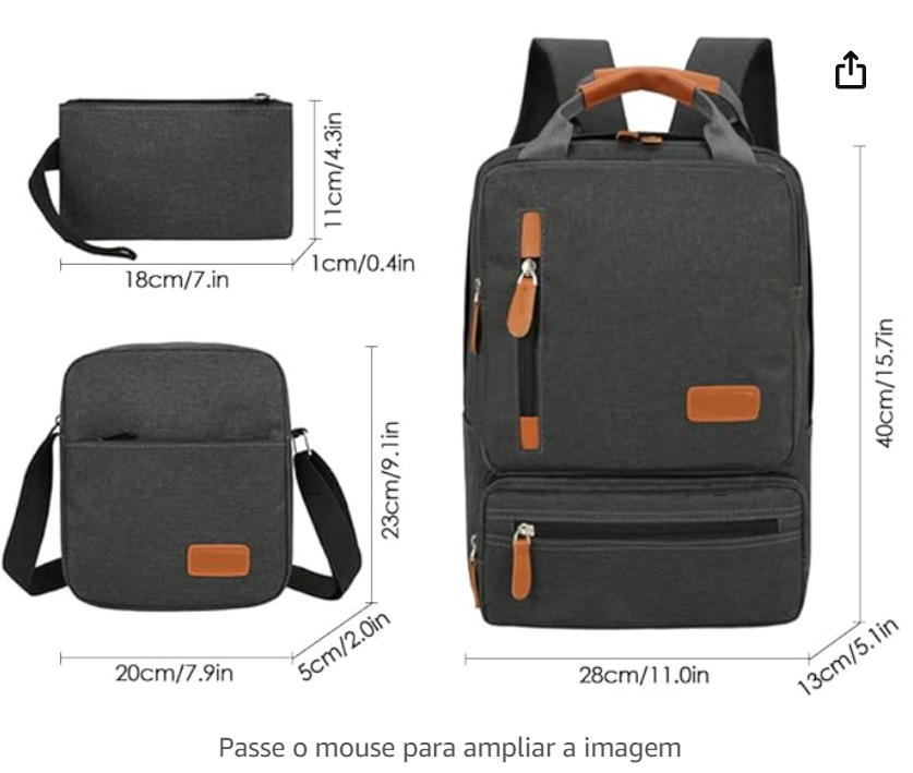 ERYUE Mochila Para Laptop,Mochila Com 3 Peças Mochila Masculina Laptop Mochila Bolso Pequeno Para Viagem Escola Trabalho Trabalho Faculdade Cabe Até 1