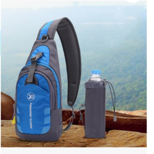 Mochila de uma alça à prova d’água, bolsa tiracolo com suporte removível para garrafa de água