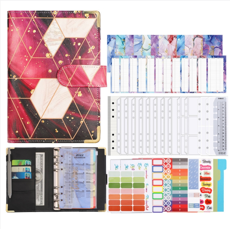 A6 loose-leaf budget book marbled notebook