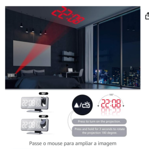 XFTOPSE Rádio relógio, despertador digital com projeção de LED para quarto, relógio espelhado digital com carregador USB, despertador com função dupla