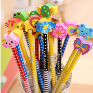 Creative stationery cartoon animals wooden HB with eraser children’s pencils school office supplies color random delivery 50 pcs a sale