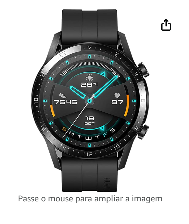 Smartwatch Huawei GT 2 46MM 2019, Bluetooth 5.1, Tela 1,39" Amoled 454x454 HD (Preto)