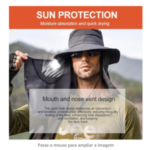 Fdrirect Protetor solar externo para homens e mulheres, proteção solar UV UPF 50+ com aba removível para o pescoço, chapéu de aba larga para acampamen
