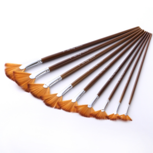 ZHU TING 9pcs/set Fan-shaped nylon brush with wooden shaft for acrylic oil, gouache, watercolor and fishtail painting