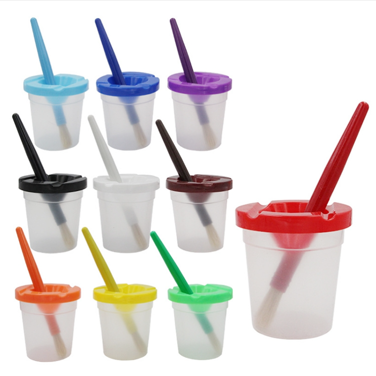 Children's Plastic Pen Wash Cup Pig Bristle Doodle Painting Brush Set