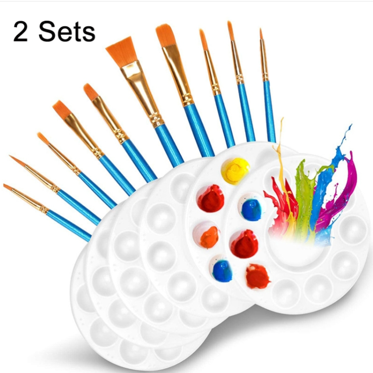 2 Sets Sold Nylon Hair Paint Brushes Children's Painting Palette (10 Pens + 6 Palettes)
