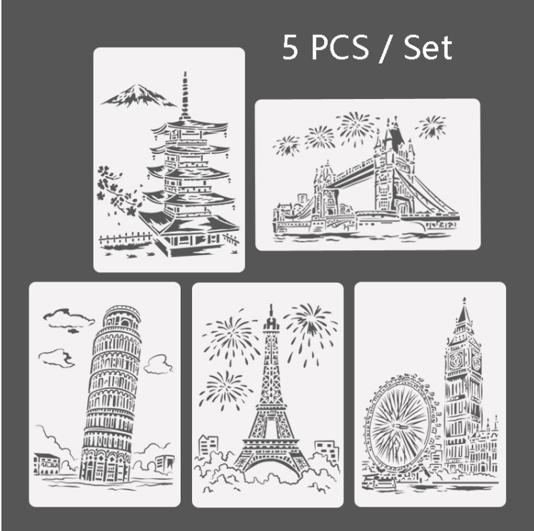 Architecture Series Painting Template Theme City A4 Lace Ruler Template