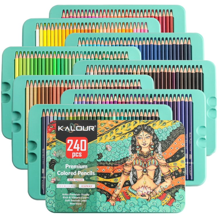 Kalour 240 Color Pencils Set Hand Drawing Graffiti Colored Pencils Art Paint Brushes Drawing Pencils (Tin Box Set)