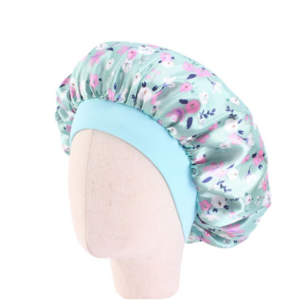 K-14 Children’s Printed Floral Sateen Sleeping Cap Adjustable Stretch Hair Care Hat Shower Cap