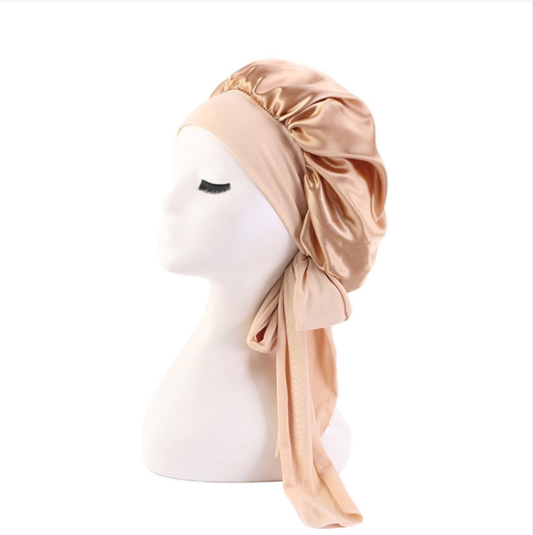 TJM-301-1 Simulation Silk Adjustable Stretch Wide-brimmed Nightcap Sateen Fluttering Band Round Hat Shower Cap Hair Care Hat, Size: average size