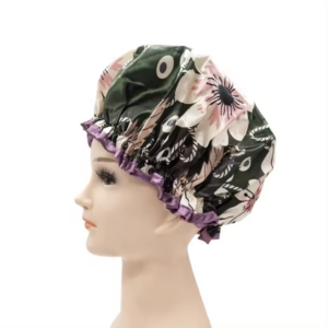 Custom Print PEVA Polyester Women Spa Bath Hat Elastic Hair Cover Bonnet Headgear Double Layer Waterproof Shower Cap