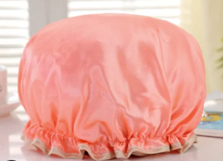 Stock Women Shower Hat PEVA Polyester Hair Cover Bonnet Headgear Double Layer Waterproof Elastic Adjustable Shower Cap